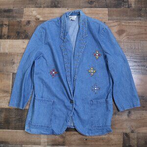 Dreams Vintage Womans Large Denim Studded Jacket Blazer Bling 80s 90s